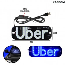 Placa LED Luminosa Uber 19x6,5cm USB KA-1129 Kapbom - Azul